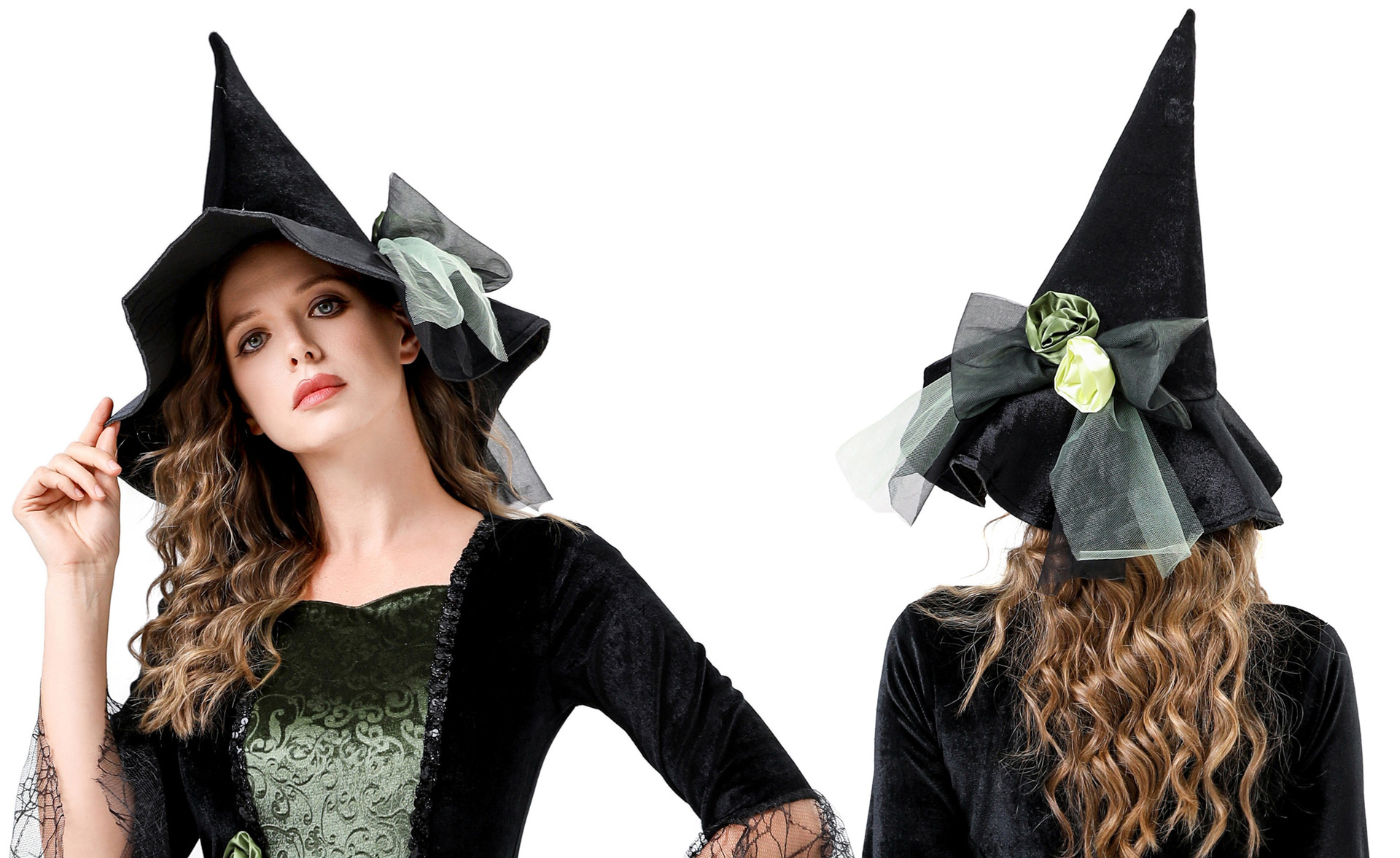 Women Green Witch Costume - Halloween Party Cosplay Outfit Adult Tulle Dress